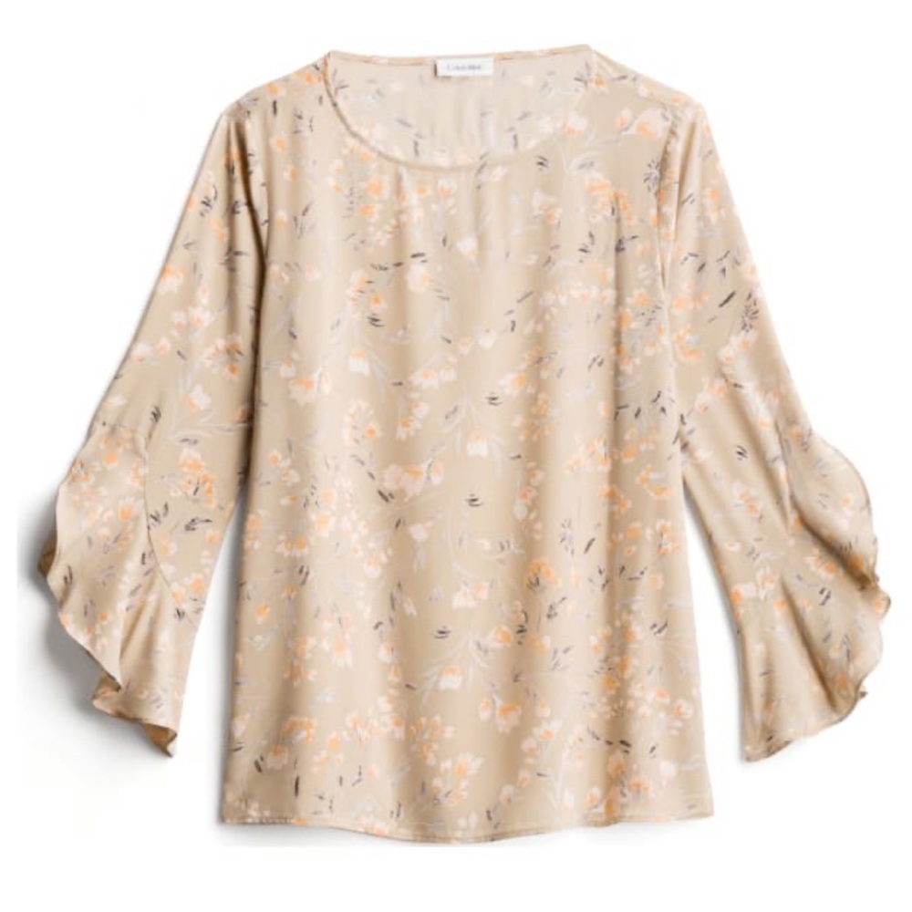 Calvin Klein NWT XL Ruffle sleeve- Tan floral